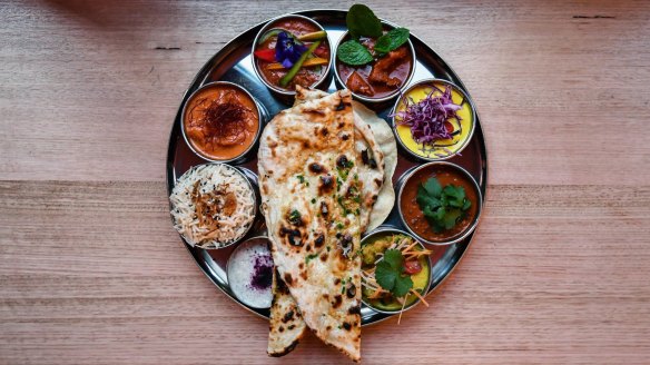 A thali tasting plate of curries at Daughter in Law, Melbourne. 