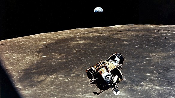 The Lunar Module over the Moon, as seen from Command Module.
