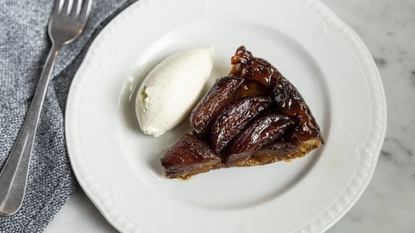 Apple tarte tatin with creme fraiche.