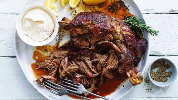 Serve this slow-roasted lamb shoulder with aioli.