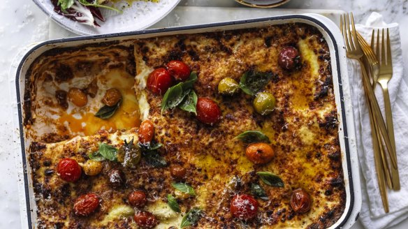 Cherry tomato lasagne with easy bechamel.