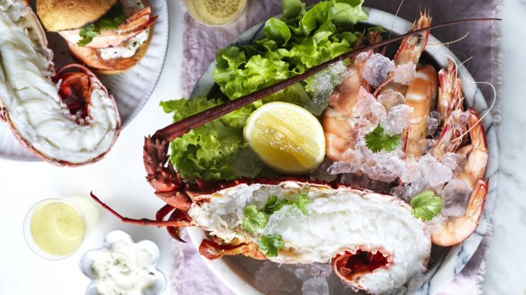 Go all out with Adam Liaw's champagne-poached lobster and prawns.