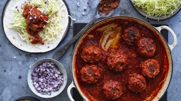 Mexican meatballs ready to be rolled up in tortillas.