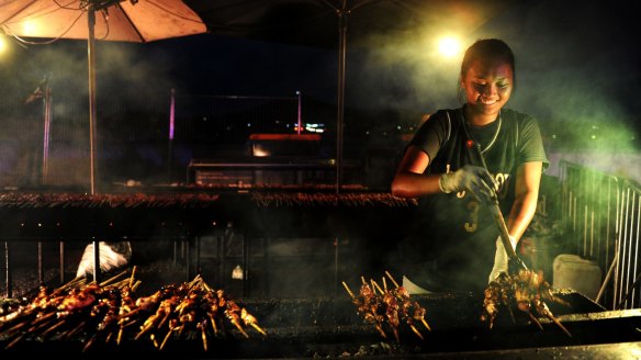 Hoy Pinoy's massive skewers feed the crowds.