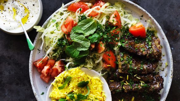 Persian pan kebabs with saffron rice.