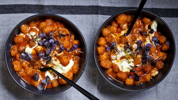 Pan-fried gnocchi meets patatas bravas.