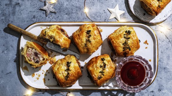 Adam's turkey, bacon and cranberry sausage rolls are a festive bring-a-plate option (