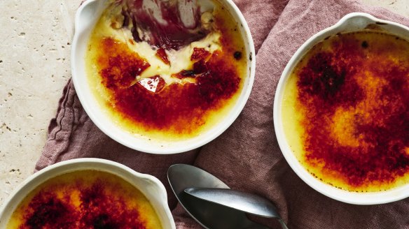 Ginger-infused custard with roasted rhubarb.