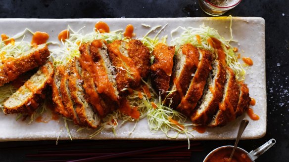 Pork menchi katsu with apple katsu sauce.