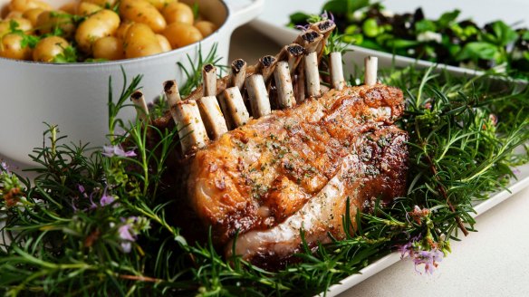 Peter Gilmore's simple roast lamb served on a bed of rosemary.