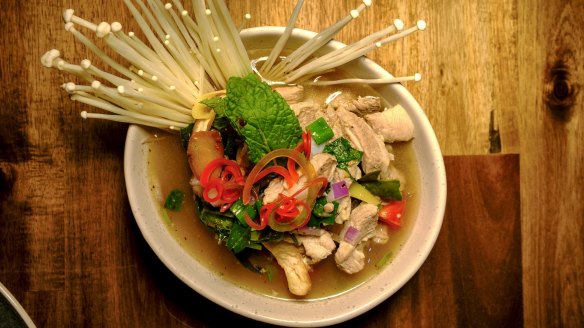 Tom saap is a hot and sour pork bone soup.