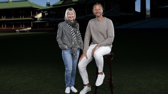 Venues NSW chief executive Kerrie Mather with Justin Hemmes at the SCG. 