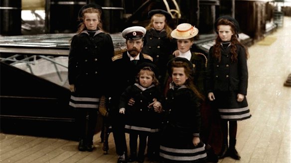 The family of Tsar Nicholas II of Russia, circa 1906-07. The Tsar (1868-1918), Tsarina Alexandra (1872-1918) and their children Grand Duchesses Olga (1895-1918), Tatiana (1897-1918), Maria (1899-1918), Anastasia (1901-1918) and the Tsarevich Alexei (1904-1918).