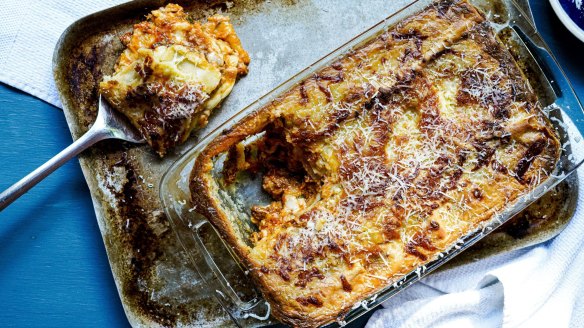 Slow-cooked bolognese lasagne.