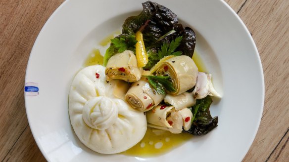 Burrata with artichokes and nettle oil at Hope Street Radio earlier this year.