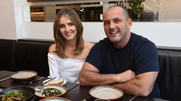 Kate Waterhouse (left) with chef Guillaume Brahimi at The Four in Hand Dining, Paddington.