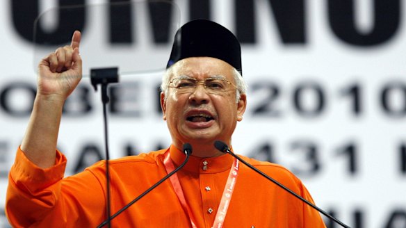 Najib Razak delivers a speech at  Malaysia's ruling party United Malays National Organisation general assembly in Kuala Lumpur in 2010.
