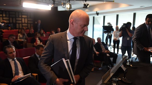 Ian Narev faces the media on Wednesday.