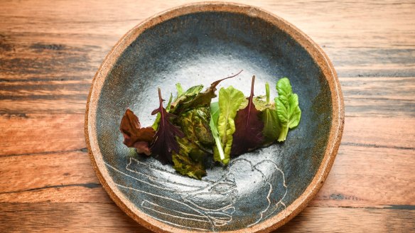 Mackerel cooked on the wood fire grill, eggplant and Farmgate greens.