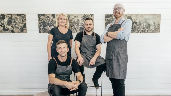 Michelle Bishop (left), Thomas Chiumento (left front), Simon Evans and Ronnie Gorman at Bangalay.