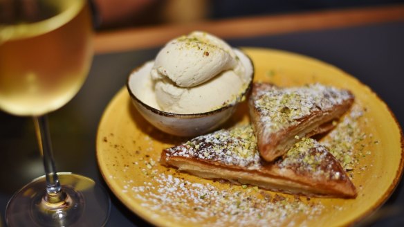 Bougatsa with pistachios and vanilla bean gelato at Opa Greek Meze Bar, Rozelle.