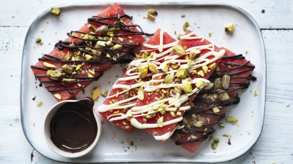 Pressed watermelon chocolate bars.