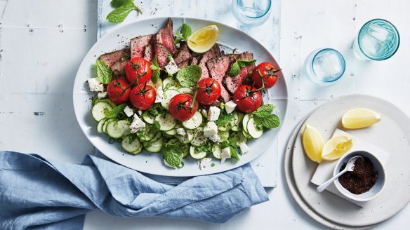 Low-carb beef and zucchini mint salad.