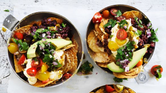 Beef nachos with coriander salsa.