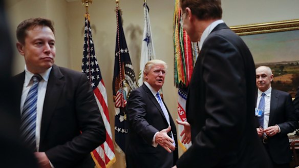 Elon Musk, left, has asked the public for help in rewriting Trump's immigration bill. 