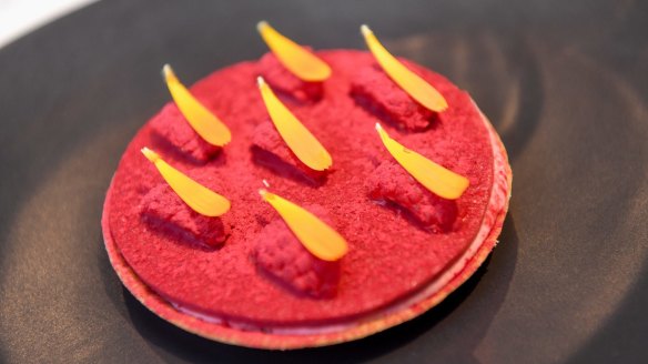 Raspberry tart and lemon verbena dessert.