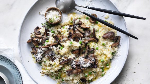 Neil Perry's mushroom and pea risotto. 