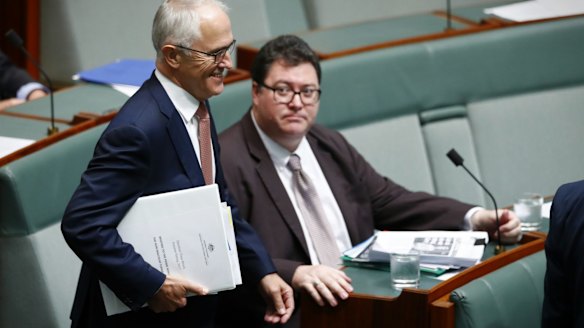Nationals MP George Christensen, right, with Prime Minister Malcolm Turnbull.
