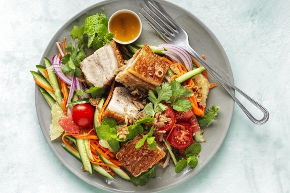 Crispy pork belly and grapefruit salad.