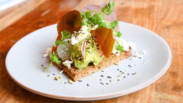 Scandi smashed avo: Open sandwich with avocado and dehydrated Vegemite.