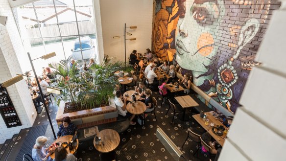 A colourful mural inside the cafe-restaurant.