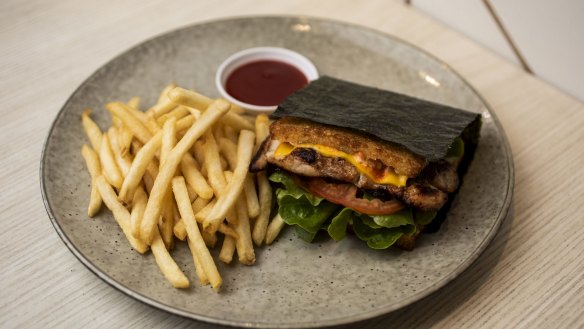 Rice burger with koji chicken.