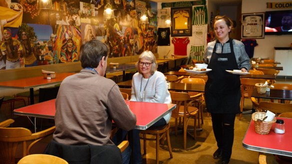 Inside the colourful Colombian cafe and restaurant.