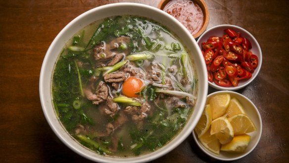 Hanoi pho shop Pho Thin's signature pho with stir-fried beef.