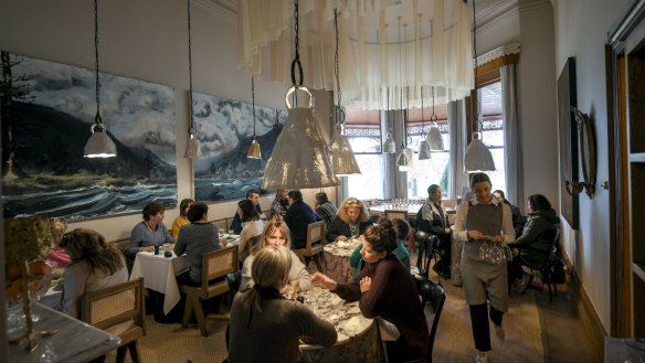 Posh pickings: Papier mache lightshades and draped silk inside Stamford Park Homestead.