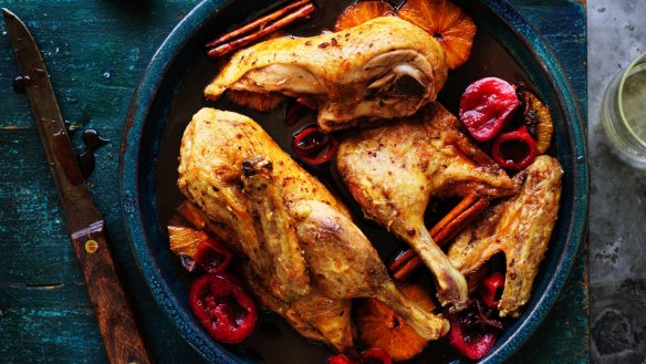 Aussie-Chinese: Deep-fried duck with quandong, Davidson's plum and orange sauce.