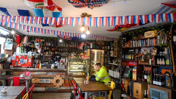 Inside the colourful South American cafe.