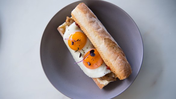 Slow-cooked pork belly and egg roll.