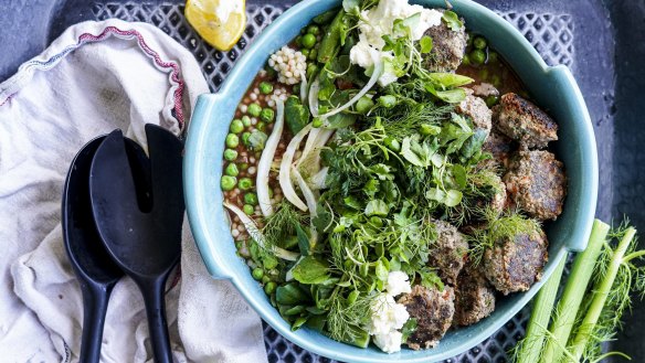 This lamb meatball bowl straddles the seasons.