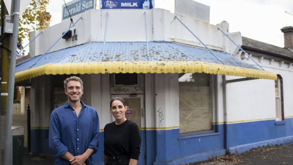 Siblings James and Cat Laskie outside Barton Milk Bar in Hawthorn, which will soon become a cafe.