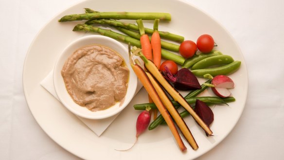 Bagna cauda with a rainbow of fresh vegetables.