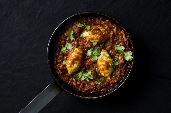 Punchy meat-free flavour: Shakshuka with coriander dumplings.