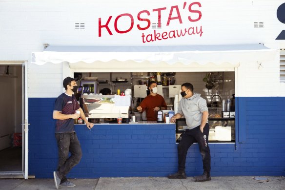 Kosta's bright blue-and-white facade in Rockdale.
