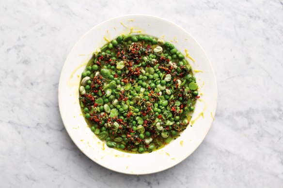 Jamie Oliver's peas, beans, chilli and mint.