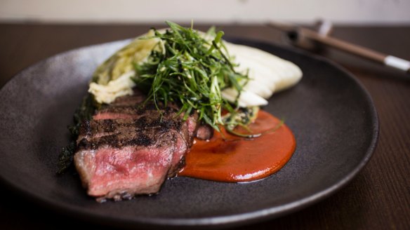 Wagyu sirloin, red hot chilli pepper miso and tsukemeno.