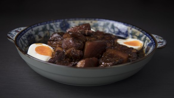 Chu yau bak (heady soy-braised pork belly with eggs).